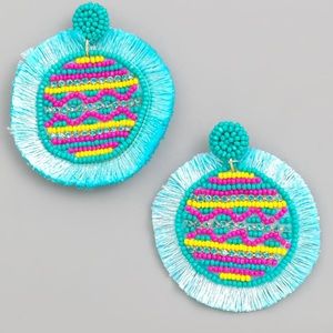 Multi Color Turquoise Fringe Boho Earrings Round